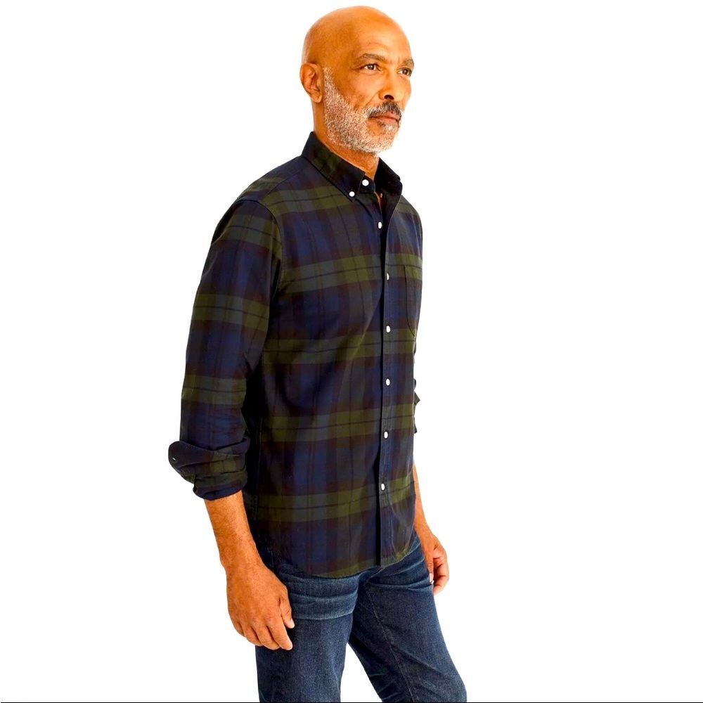 J.Crew American Pima Cotton Oxford in Black Watch Tartan Slim Size Large